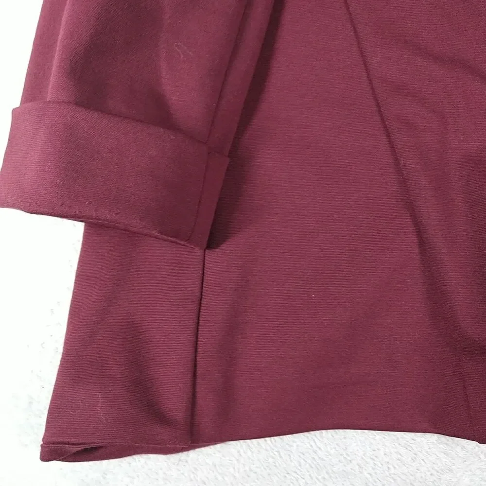Lauren Conrad Ponte Knit Open Front Blazer Jacket Women's 12 Maroon 3/4 sleeve - Picture 8 of 8